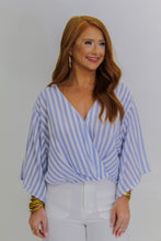 Load image into Gallery viewer, Relaxed Livin Stripped Surplice Top- Blue
