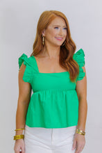 Load image into Gallery viewer, Reel Feelings Tie Back Peplum Top- Green
