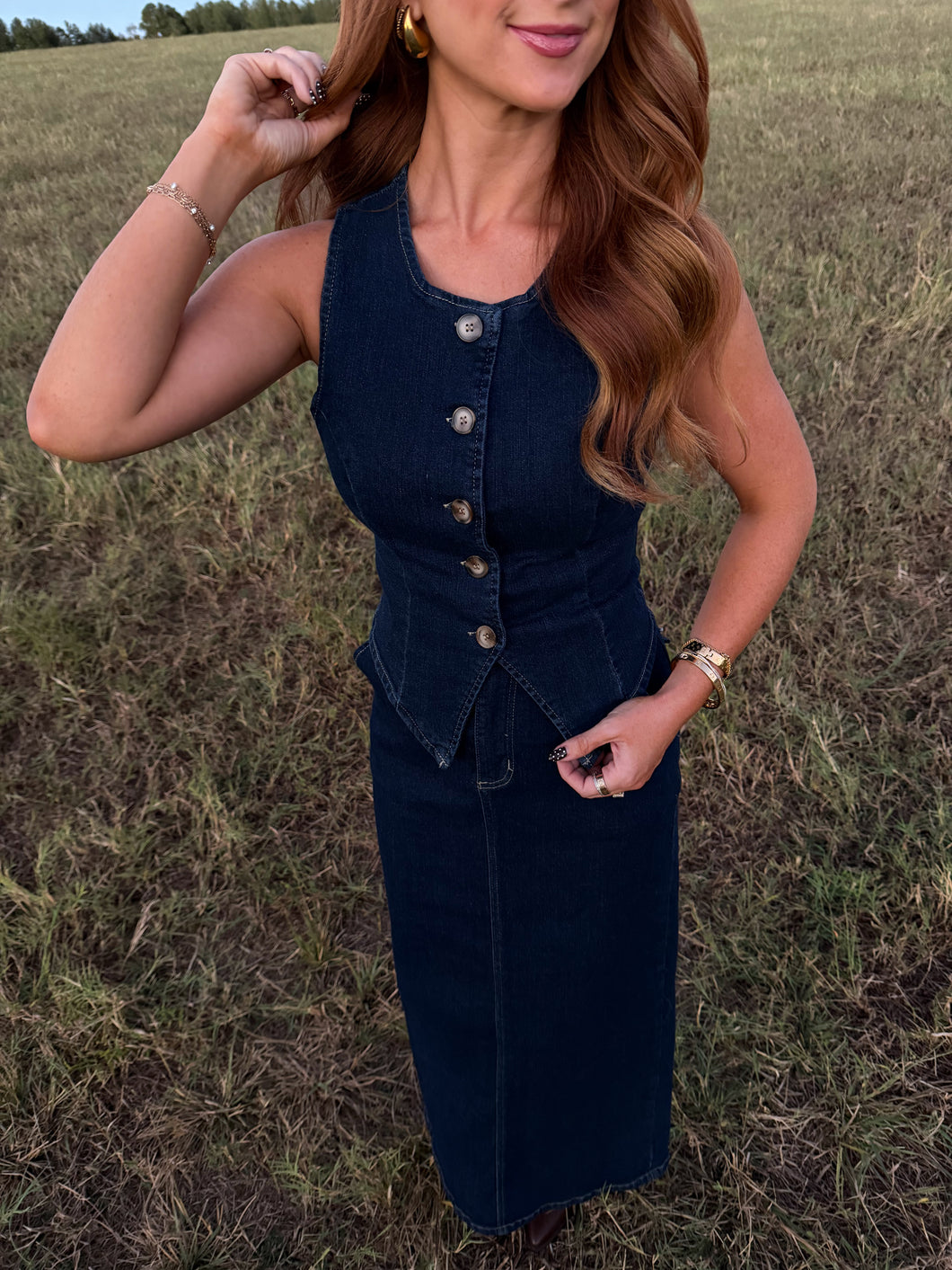 Levi Button Up Denim Vest Set