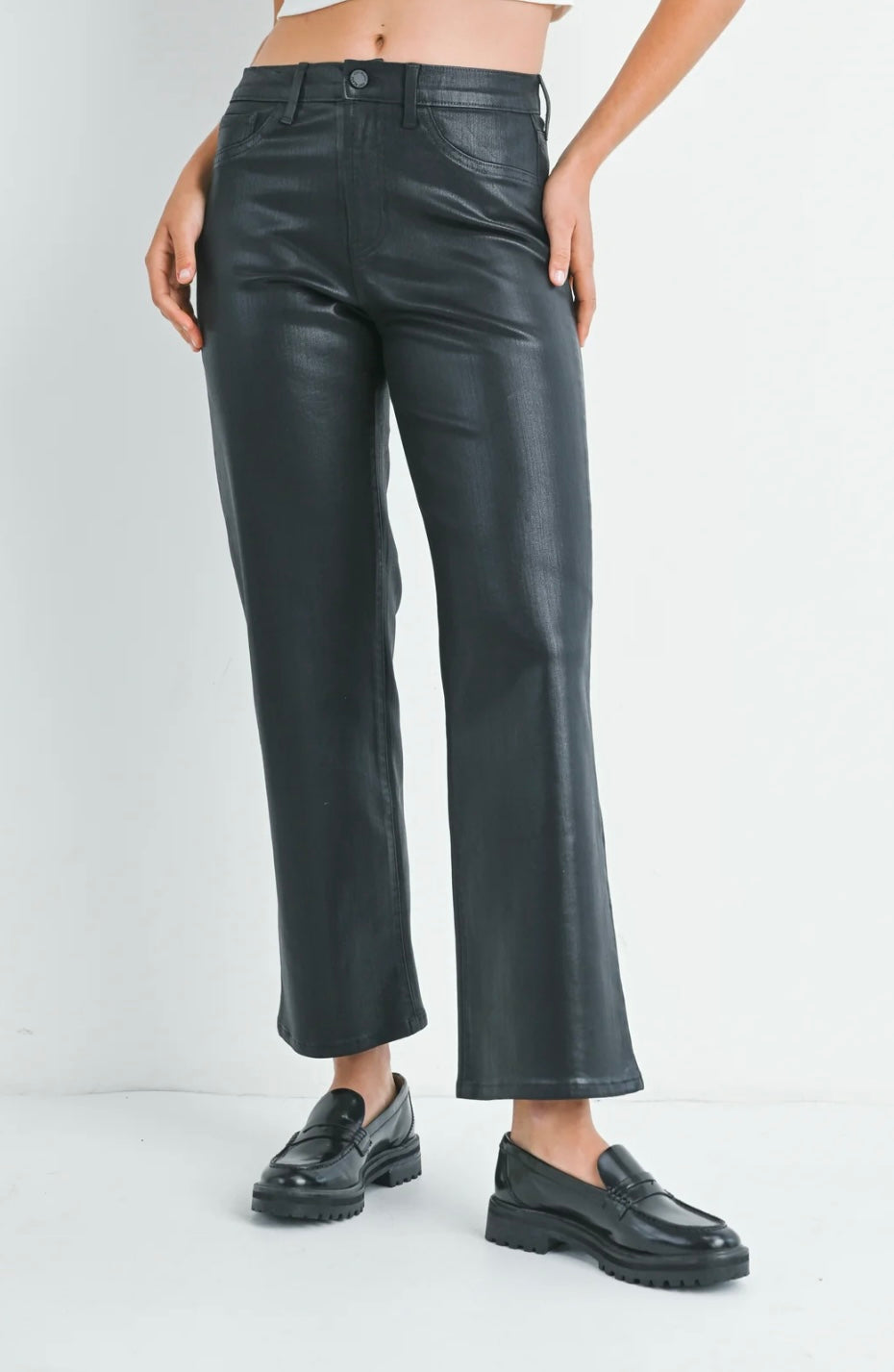 Coated Straight Leg Jean-Black