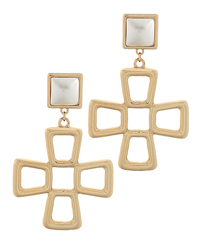 Cross Line & Square Drop Earrings