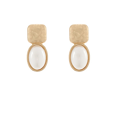 Textured Square & Oval Stone Earrings