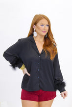 Load image into Gallery viewer, Oh Daring Feather Trim Button Up
