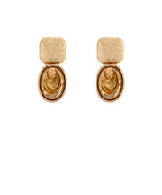 Load image into Gallery viewer, Textured Square &amp; Oval Stone Earrings
