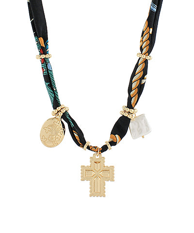 Cross & Multi Charm Scarf Necklace