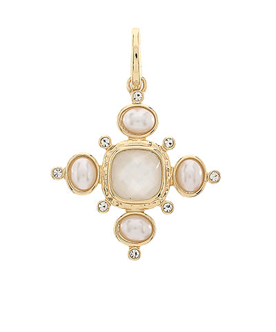 Cross Shape Pearl & Crystal Charm