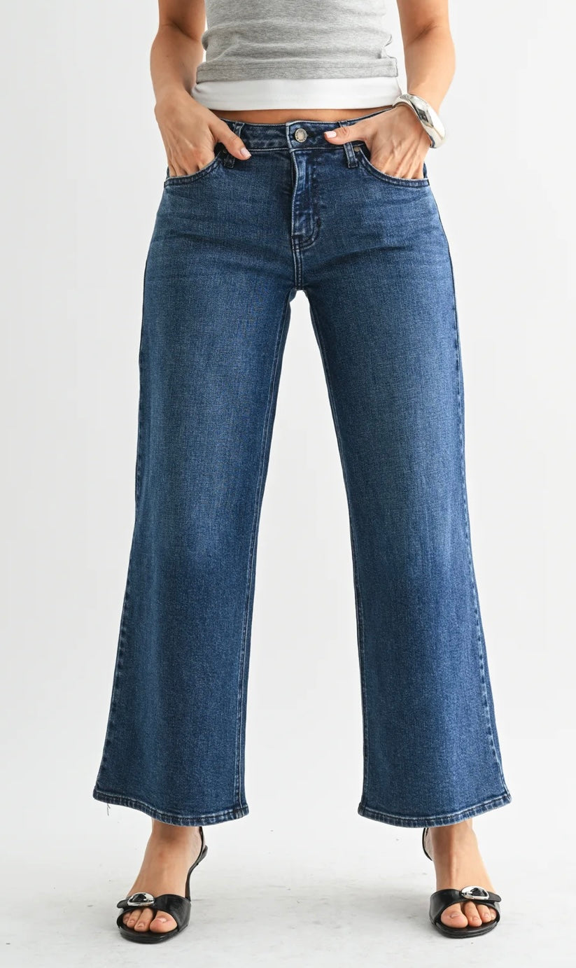 Midrise Slim Wide Leg- Dark Denim