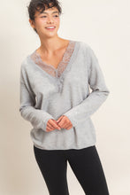 Load image into Gallery viewer, Delicate Lace Trim Knit Sweater-Gray
