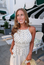 Load image into Gallery viewer, Dollie Polka Dot Halter Peplum Top-Oatmeal
