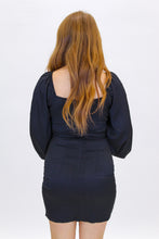 Load image into Gallery viewer, Impress Me Ruched Tie Hem Mini Dress- Black
