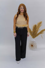 Load image into Gallery viewer, Riley Sleeveless Feather Trim Top- Taupe
