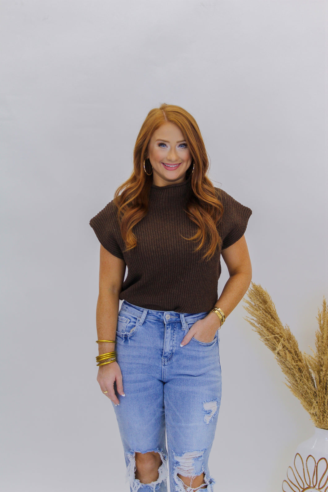 Fall Love Turtle Neck Sweater Vest- Brown