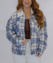 Load image into Gallery viewer, Snowflake Fur Trim Plaid Shacket- Blue
