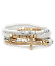 Load image into Gallery viewer, Wood Stone Beads &amp; Cross Bracelet
