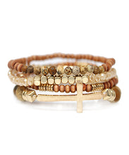 Load image into Gallery viewer, Wood Stone Beads &amp; Cross Bracelet

