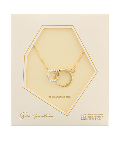 Linked Crystal & Metal Ring Pendant Necklace