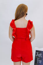 Load image into Gallery viewer, Ruby Cut Out Ruffle Romper- Red
