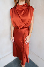 Load image into Gallery viewer, Cindy Cowl Midi Dress- Rust
