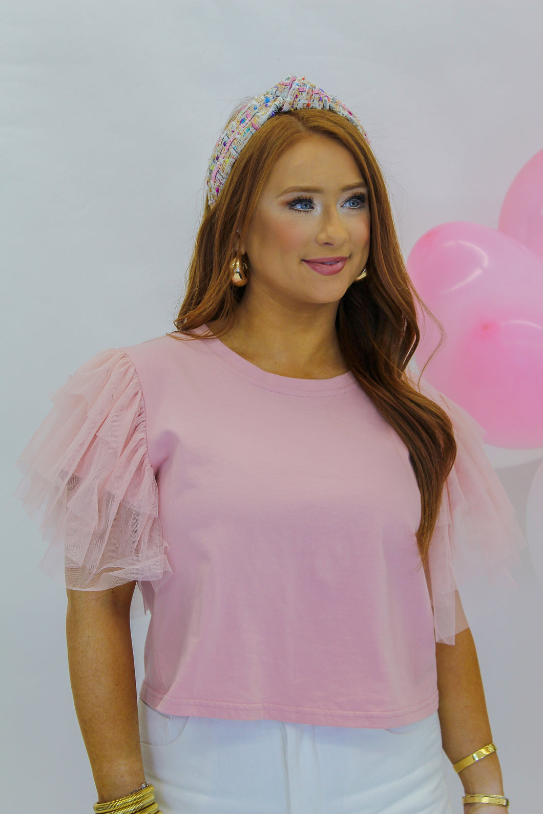 Enchanting Ruffle Sleeve Top- Blush