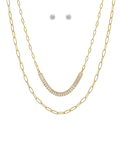 Crystal Chain Accent Dual Necklace Set