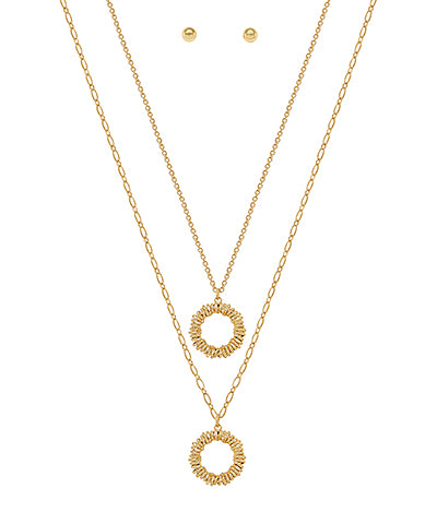 2 Layer Textured Metal Pendant Necklace