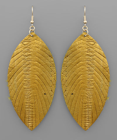 Leather Marquise Feather Earrings