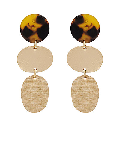 Acetate & Metal & Wood 3 DropEarrings