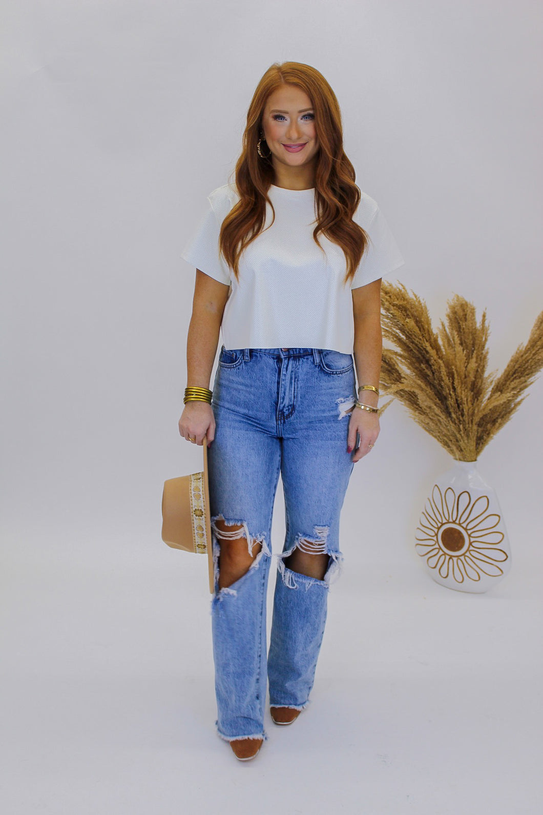 Hold Onto Faux Leather Crop- White