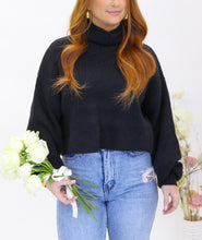 Load image into Gallery viewer, Carry Ballon Sleeve Cropped Turtle Neck- Black
