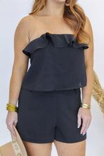 Load image into Gallery viewer, Mae Strapless Ruffle Detail Romper- Black
