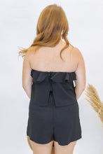 Load image into Gallery viewer, Mae Strapless Ruffle Detail Romper- Black
