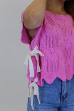 Load image into Gallery viewer, Babe Scallop Side Tie Sleeveless Sweater-Pink
