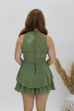 Load image into Gallery viewer, Kristina V Neck Tiered Ruffle Romper- Olive
