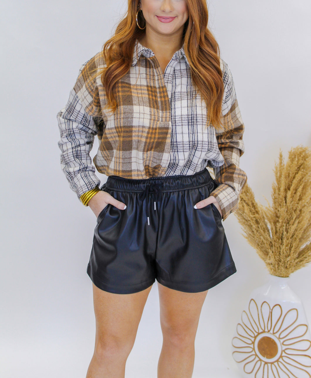 Chandler Faux Leather Shorts- Black