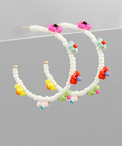 Flower Studed Bead Hoops