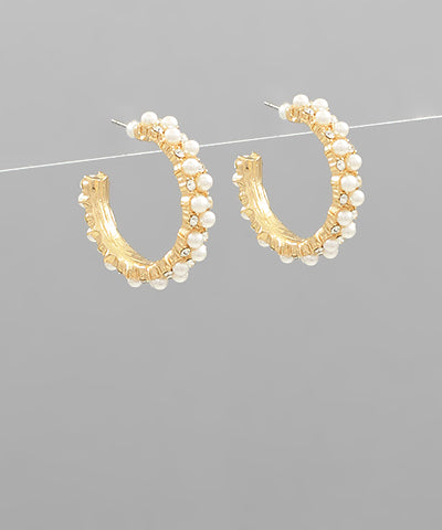 Pearl Crystal Studded Metal Hoops