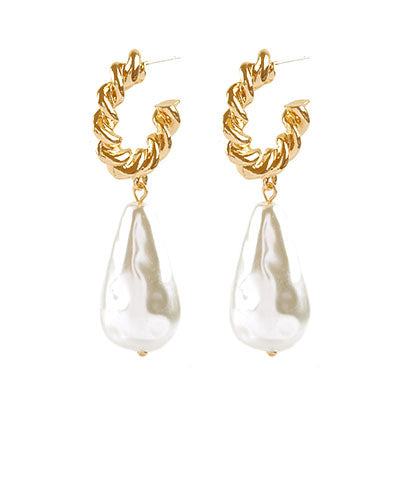Pearl Dangling Textured Hoops