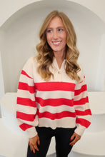 Load image into Gallery viewer, BF Striped Polo Collar Knit Sweater-Red
