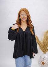 Load image into Gallery viewer, Connie V Neck Shirred Top- Black
