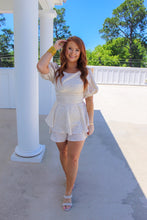 Load image into Gallery viewer, Material Girl Polka Dot Ruffle Romper- Cream
