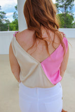 Load image into Gallery viewer, Hearts Align Satin Color Block Bodysuit- Taupe/Pink

