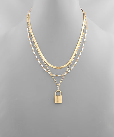 Lock Charm Bead Layer Necklace