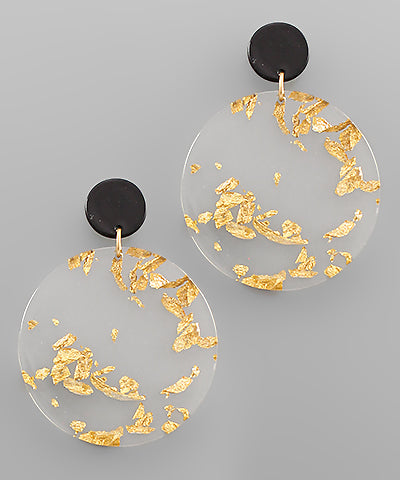 Gold Flake Acrylic Disk Earrings