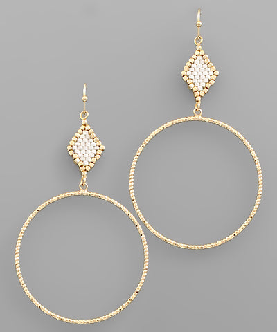 Beaded Rhombus & Circle Earrings