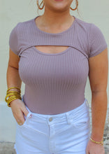 Load image into Gallery viewer, Iris Ribbed Peakaboo Bodysuit- Brown
