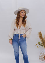 Load image into Gallery viewer, All Love Tie Front Peplum Crop Top- Cream
