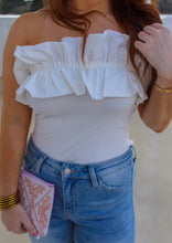 Load image into Gallery viewer, By My Side Ruffle Detail Tube Bodysuit- White
