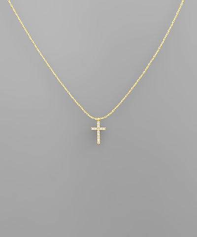 CZ Cross Charm Brass Necklace
