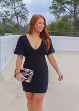 Load image into Gallery viewer, Alana V Neck Puff Sleeve Dress- Black
