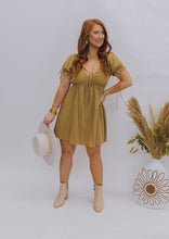 Load image into Gallery viewer, Tansy Puff Sleeve Babydoll Dress- Tan

